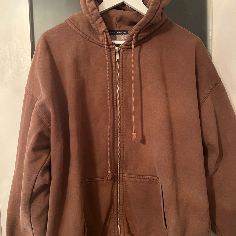 New brown oversized Brandy Melville Christy zip up - Picture 1 of 3